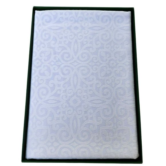 Charles Gallen White Damask Avondale‎ Tablecloth Irish Linen 60x84in - Picture 2 of 14